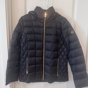 Michael Kors Black Puffer Jacket with Gold Accents